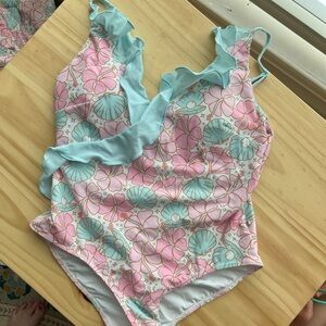 Caden Lane Pink and Blue Floral One Piece Swimsuit